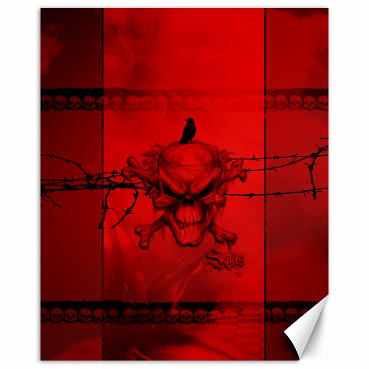 Awesome Creepy Skull With Crowm In Red Colors Canvas 16  x 20 