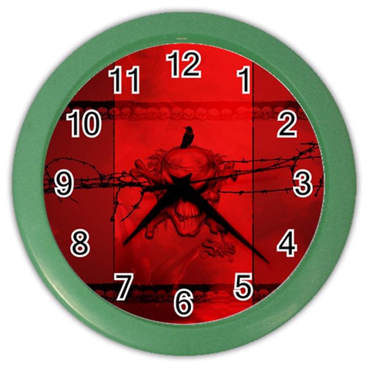 Awesome Creepy Skull With Crowm In Red Colors Color Wall Clock