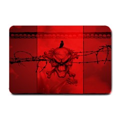 Awesome Creepy Skull With Crowm In Red Colors Small Doormat  by FantasyWorld7