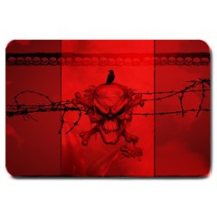 Awesome Creepy Skull With Crowm In Red Colors Large Doormat  by FantasyWorld7