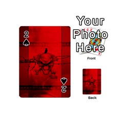 Awesome Creepy Skull With Crowm In Red Colors Playing Cards Double Sided (Mini)