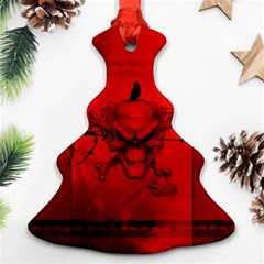 Awesome Creepy Skull With Crowm In Red Colors Christmas Tree Ornament (Two Sides)