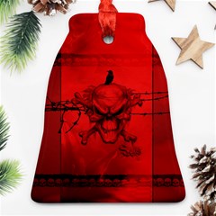 Awesome Creepy Skull With Crowm In Red Colors Bell Ornament (two Sides) by FantasyWorld7