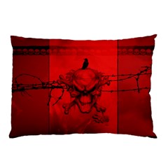 Awesome Creepy Skull With Crowm In Red Colors Pillow Case (two Sides) by FantasyWorld7