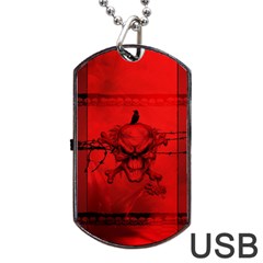 Awesome Creepy Skull With Crowm In Red Colors Dog Tag Usb Flash (two Sides) by FantasyWorld7