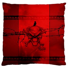 Awesome Creepy Skull With Crowm In Red Colors Large Cushion Case (two Sides) by FantasyWorld7