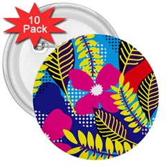 Pattern Leaf Polka Rainbow 3  Buttons (10 Pack) 