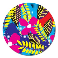 Pattern Leaf Polka Rainbow Magnet 5  (round) by HermanTelo