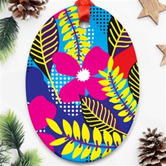 Pattern Leaf Polka Rainbow Oval Ornament (two Sides)