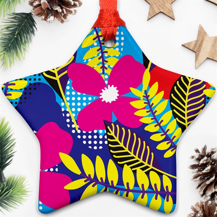 Pattern Leaf Polka Rainbow Star Ornament (Two Sides)