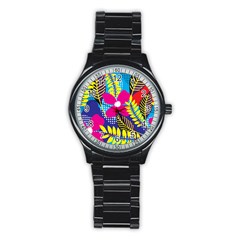 Pattern Leaf Polka Rainbow Stainless Steel Round Watch