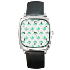 Plant Pattern Green Leaf Flora Square Metal Watch