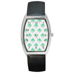 Plant Pattern Green Leaf Flora Barrel Style Metal Watch by HermanTelo