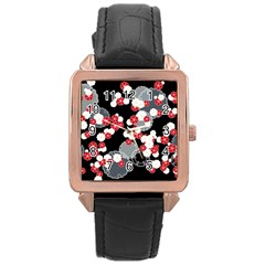 Plum Snow Ring Rose Gold Leather Watch  by HermanTelo