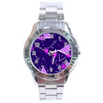 Purple Blue Geometric Pattern Stainless Steel Analogue Watch Front