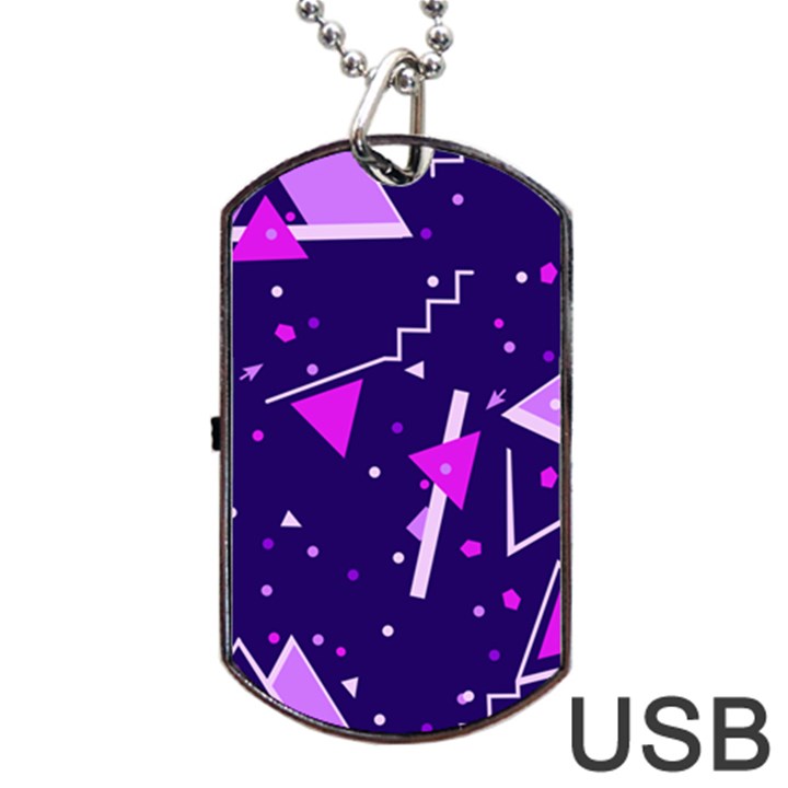 Purple Blue Geometric Pattern Dog Tag USB Flash (One Side)