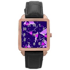 Purple Blue Geometric Pattern Rose Gold Leather Watch 