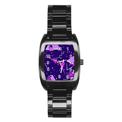 Purple Blue Geometric Pattern Stainless Steel Barrel Watch