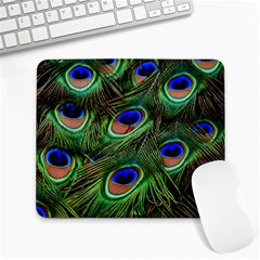 Peacock Feathers Plumage Iridescent Large Mousepads by HermanTelo