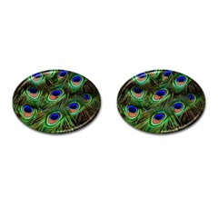 Peacock Feathers Plumage Iridescent Cufflinks (oval)