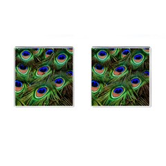 Peacock Feathers Plumage Iridescent Cufflinks (square)