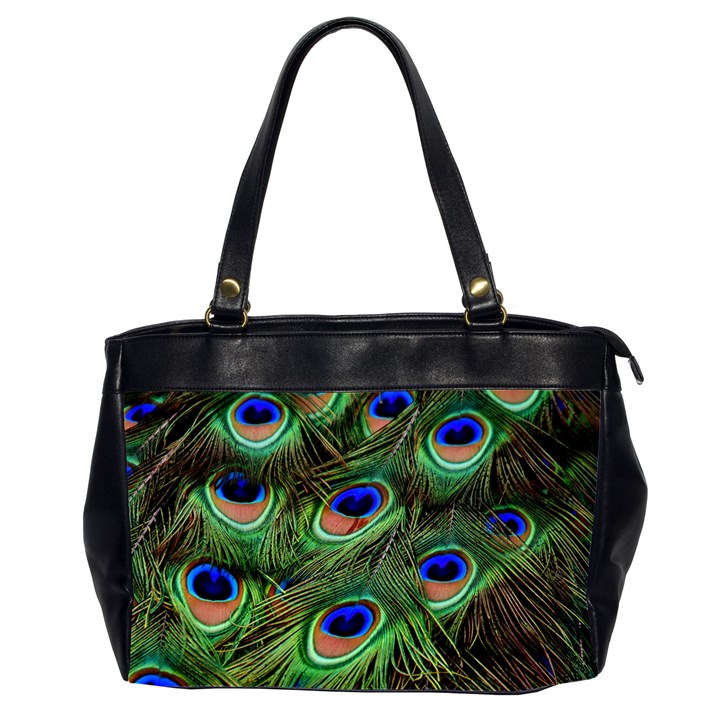 Peacock Feathers Plumage Iridescent Oversize Office Handbag (2 Sides)