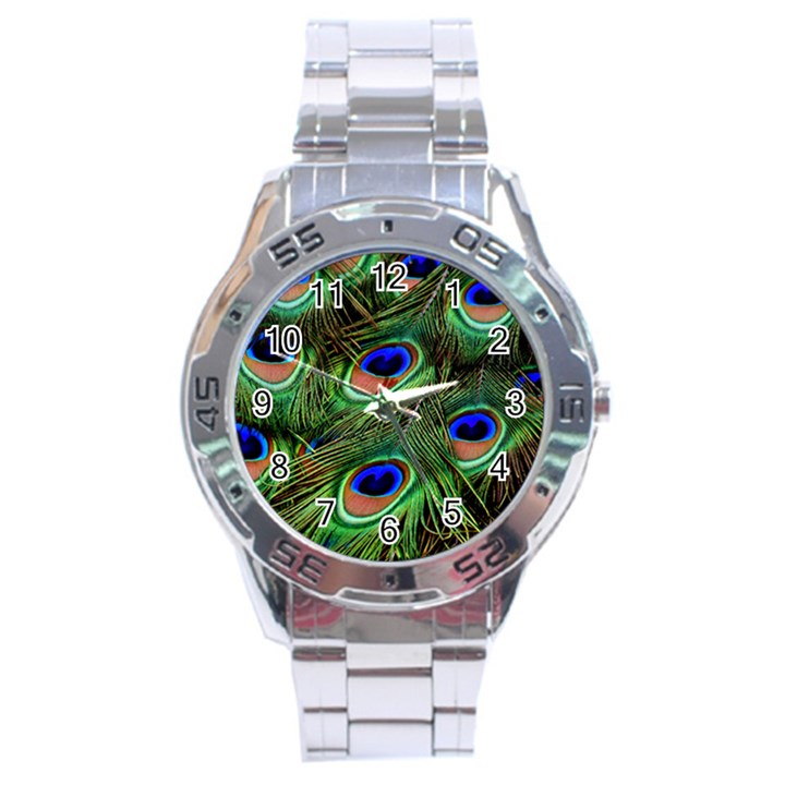 Peacock Feathers Plumage Iridescent Stainless Steel Analogue Watch