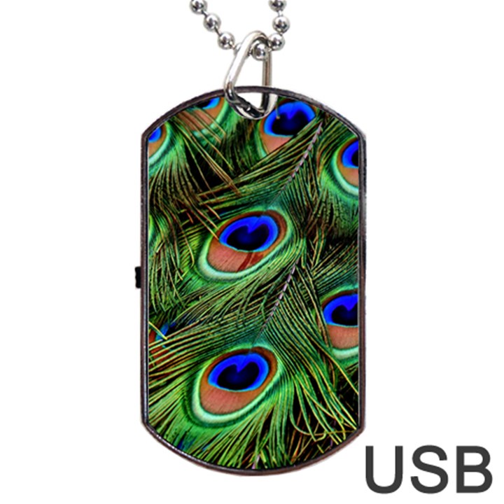 Peacock Feathers Plumage Iridescent Dog Tag USB Flash (Two Sides)