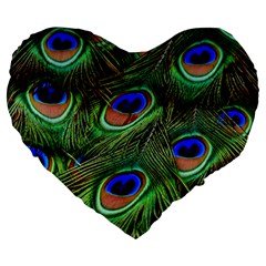 Peacock Feathers Plumage Iridescent Large 19  Premium Heart Shape Cushions by HermanTelo