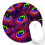 Peacock Feathers Color Plumage Round Mousepads Front