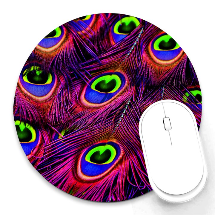 Peacock Feathers Color Plumage Round Mousepads