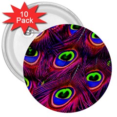 Peacock Feathers Color Plumage 3  Buttons (10 Pack)  by HermanTelo