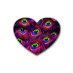 Peacock Feathers Color Plumage Rubber Coaster (heart) 