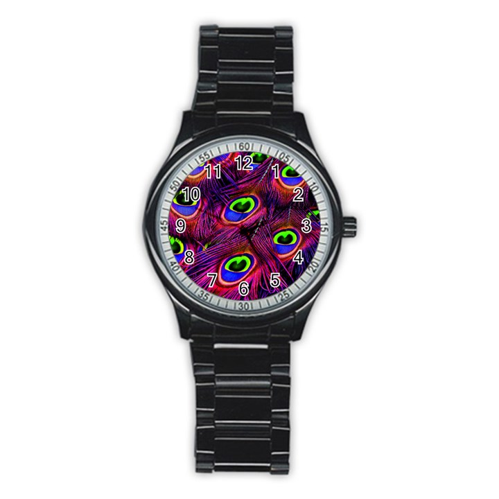 Peacock Feathers Color Plumage Stainless Steel Round Watch