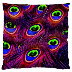 Peacock Feathers Color Plumage Large Flano Cushion Case (one Side) by HermanTelo