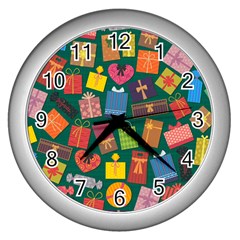 Presents Gifts Background Colorful Wall Clock (Silver)