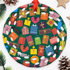 Presents Gifts Background Colorful Round Filigree Ornament (Two Sides)