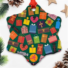 Presents Gifts Background Colorful Snowflake Ornament (Two Sides)