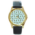 Pineapple Watermelon Fruit Lime Round Gold Metal Watch Front