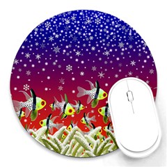 Sea Snow Christmas Coral Fish Round Mousepads by HermanTelo