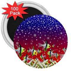 Sea Snow Christmas Coral Fish 3  Magnets (100 Pack) by HermanTelo