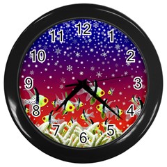 Sea Snow Christmas Coral Fish Wall Clock (black) by HermanTelo