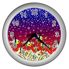 Sea Snow Christmas Coral Fish Wall Clock (silver) by HermanTelo