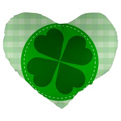 Shamrock Luck Day Large 19  Premium Flano Heart Shape Cushions