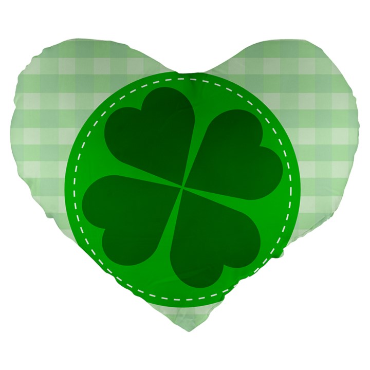 Shamrock Luck Day Large 19  Premium Flano Heart Shape Cushions