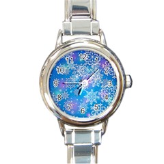 Snowflake Background Blue Purple Round Italian Charm Watch