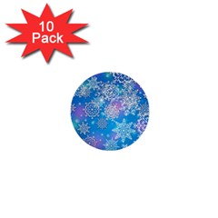 Snowflake Background Blue Purple 1  Mini Buttons (10 pack) 