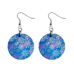 Snowflake Background Blue Purple Mini Button Earrings by HermanTelo