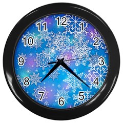 Snowflake Background Blue Purple Wall Clock (Black)