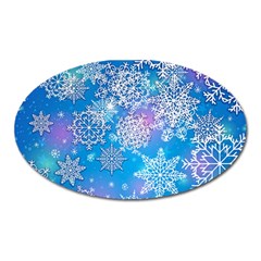 Snowflake Background Blue Purple Oval Magnet by HermanTelo